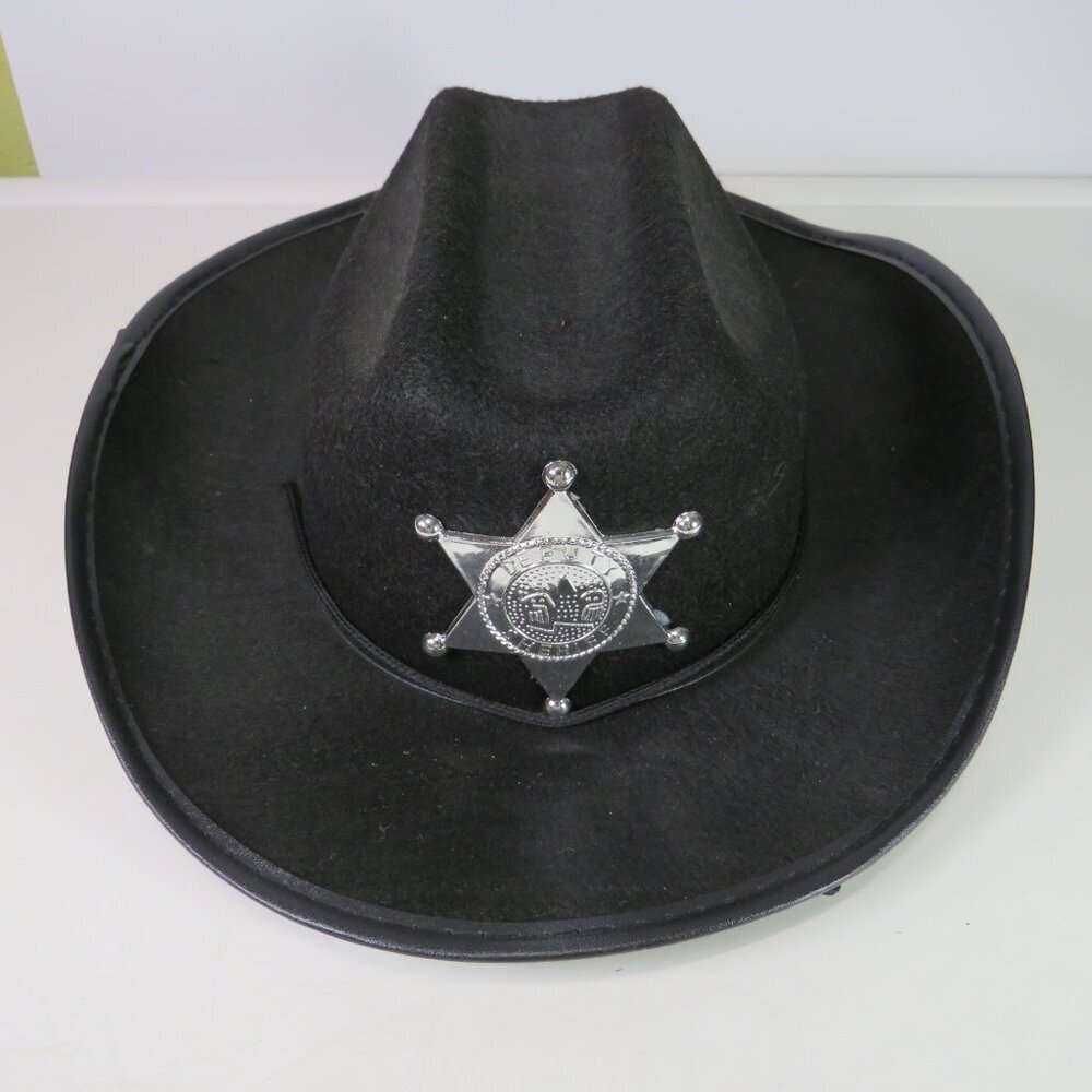 VTG Black Western Firm Felt Hat w sheriff's badge attached CHILD SIZE - Picture 3 of 8